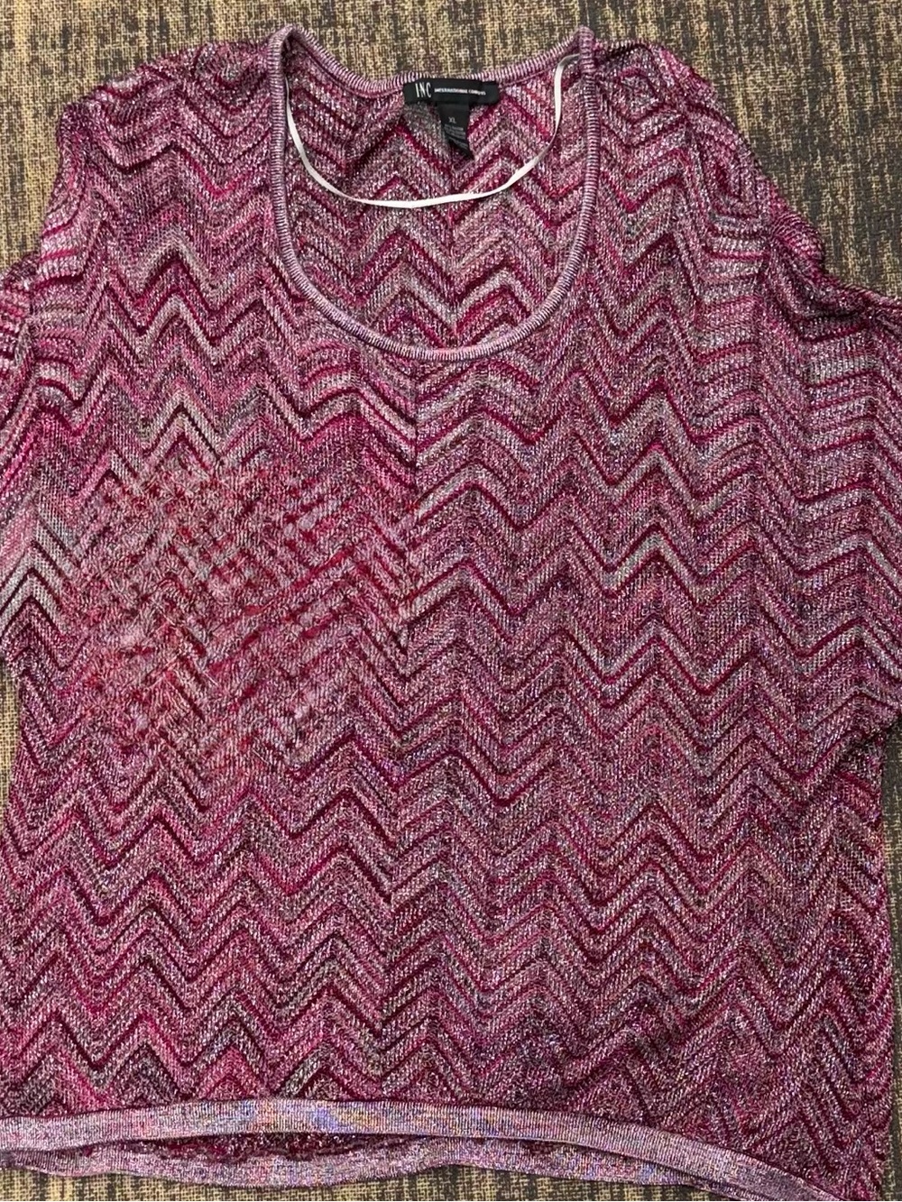INC International Concepts Pink Chevron Metallic Knit Top